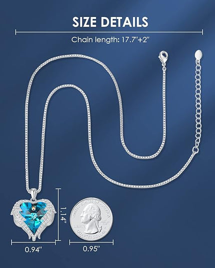 CDE Christmas Gifts for Women Angel Wings Necklace for Women with Birthstone, Love Heart Silver Tone/Gold Tone Pendant, Ideal Anniversary or Birthday Jewelry Gifts for Wife Girlfriend Her