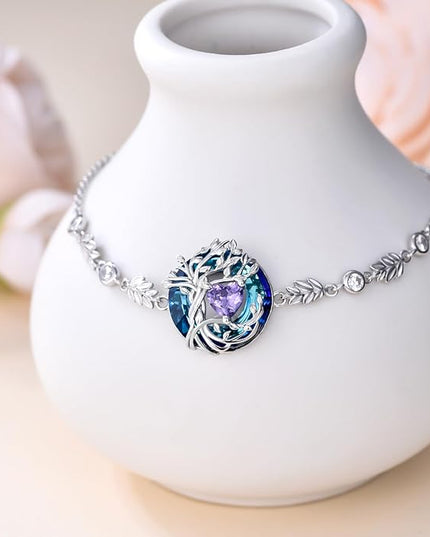 TOUPOP Tree of Life Birthstone Bracelet 925 Sterling Silver Family Tree Austrian Crystal Jewelry Anniversary Birthday Christmas Gifts for Women Wife Girlfriend Her