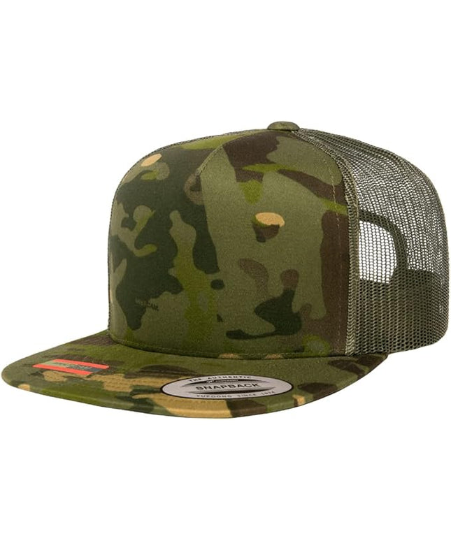 Yupoong 5-Panel YP Classic Trucker Cap | High Profile Flat Visor Snapback | OSFM | Bulk Packs Available