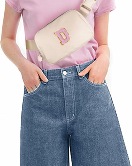 Uygafly Personalized Belt Bag for Women Girls - Fashion Mini Waist Packs with Adjustable Strap - Trendy Travel Fanny Pack Crossbody Bags with Initial Letter - Teen Gifts | Cream,D
