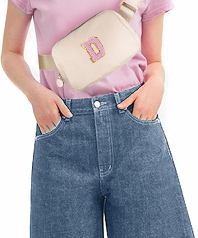 Uygafly Personalized Belt Bag for Women Girls - Fashion Mini Waist Packs with Adjustable Strap - Trendy Travel Fanny Pack Crossbody Bags with Initial Letter - Teen Gifts | Cream,D