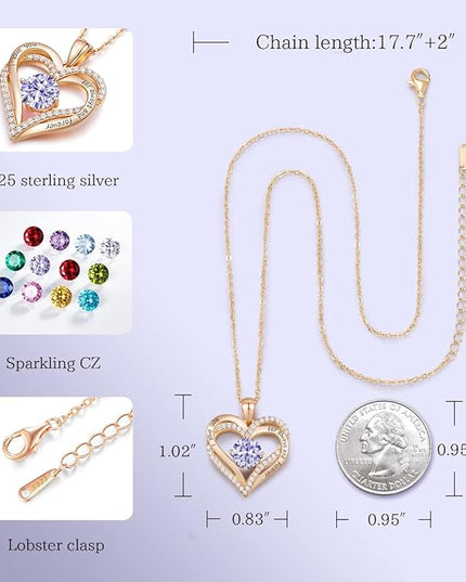 CDE Forever Love Heart Necklaces for Women, Wedding Anniversary, Birthday Mothers Day Christmas Day Gifts for Mom, Mother, Wife, friend, S925 Silver Jewelry with Birthstone Pendant
