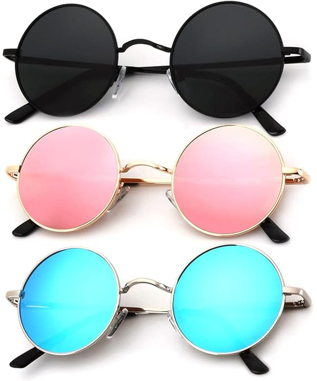 KALIYADI Round Polarized Sunglasses for Men Women Retro Metal Hippie Circle Style Sun Glasses UV Protection