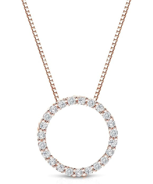 Diamond Wish 1/6 to 1 Carat Diamond Circle of Life Round Pendant Necklace for Women in 14k Gold (I1-I2, cttw) on 18 Inch Long Chain with Spring Ring Clasp