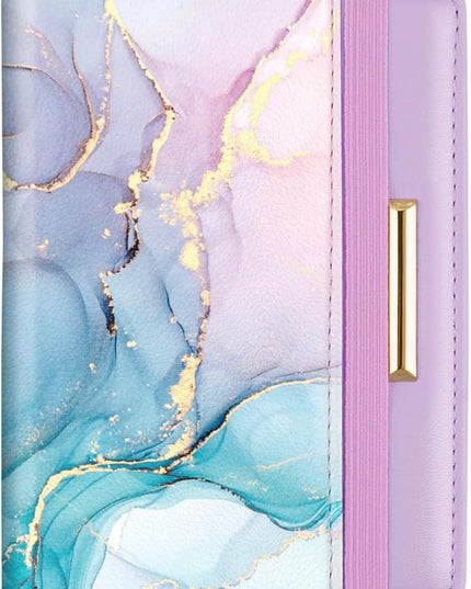 Passport Holder Cover Travel RFID Blocking Passport Cover Rose Gold Cute Flowers Passport Wallet with Elastic Band for Women