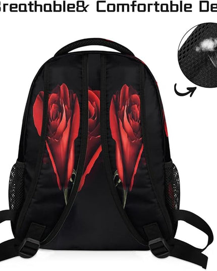 Large Backpack with 15.6 Inch Laptop Compartment, Red Rose Adult Backpack for Work, Travel & School College Boys Girls