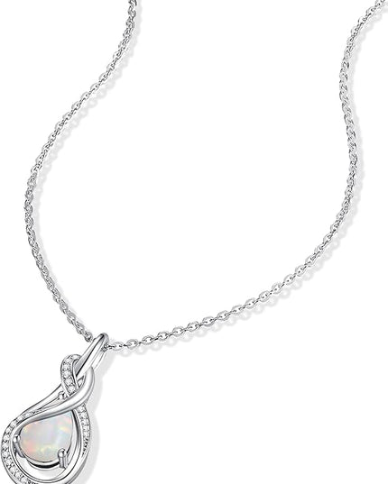 FANCIME TimelessTie Birthstone Necklace for Women White Gold Plated Sterling Silver Ribbon Design Jewelry Knot Pendant Fine Jewelry Gemstone Birthday Graduation Anniversary Christmas Gifts for Women Wife Mother Her