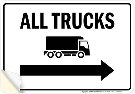 All trucks With Right Arrow Sign, 10x7 Inches, 4 Mil Vinyl Decal Stickers Weather Resistant, Made in USA by My Sign Center
