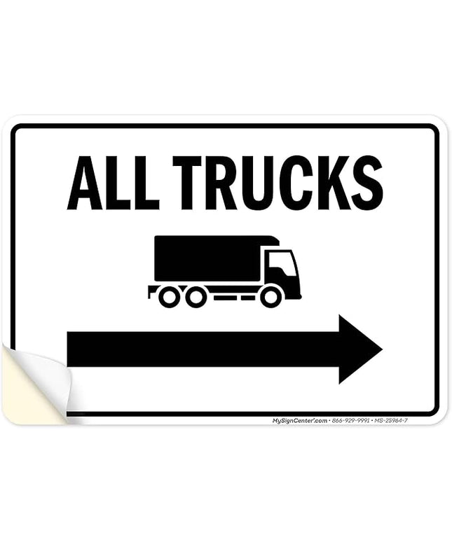 All trucks With Right Arrow Sign, 10x7 Inches, 4 Mil Vinyl Decal Stickers Weather Resistant, Made in USA by My Sign Center