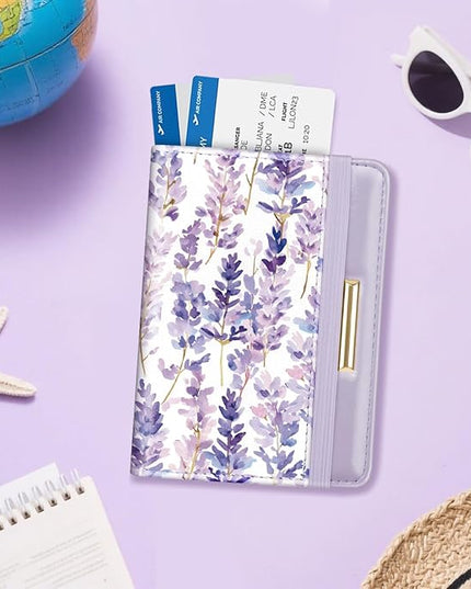 Passport Holder Cover Travel RFID Blocking Passport Cover Rose Gold Cute Flowers Passport Wallet with Elastic Band for Women