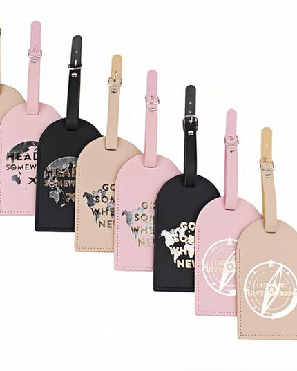 Luggage Tags for Suitcases, PU Leather Luggage Flip Privacy Cover Protection Tags Luggage Tags, for Travel Essentials, Stylish Baggage Labels for Handbags(3 Pack,Map