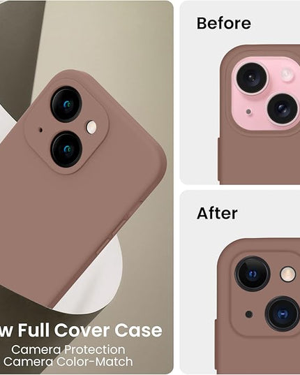 FireNova Designed for iPhone 15 Case, Silicone Upgraded [Camera Protection] Phone Case with [2 Screen Protectors], Soft Anti-Scratch Microfiber Lining Inside, 6.1 inch, Light Brown