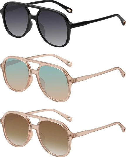 YDAOWKN Retro Square Aviator Sunglasses for Womens Mens Vintage 70s Double Bridge Sun Glasses