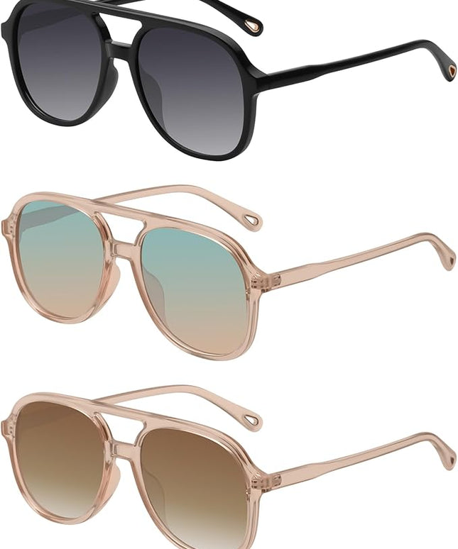 YDAOWKN Retro Square Aviator Sunglasses for Womens Mens Vintage 70s Double Bridge Sun Glasses