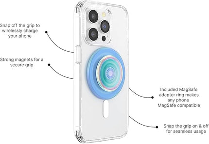 PopSockets Phone Grip for MagSafe with Kickstand, Magnetic Stand, Swappable Top, Secure Hold for iPhone MagSafe Cases, Phone & Tablet Grip - Blue Opalescent