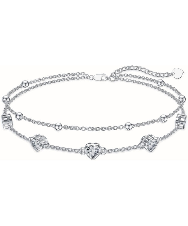 Dorunmo 925 Sterling Silver Heart Birthstone Anklet Bracelets for Women Best Mother's Day Birthday Jewelry for Wife Girlfriend Mom Daughter Her