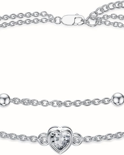 Dorunmo 925 Sterling Silver Heart Birthstone Anklet Bracelets for Women Best Mother's Day Birthday Jewelry for Wife Girlfriend Mom Daughter Her