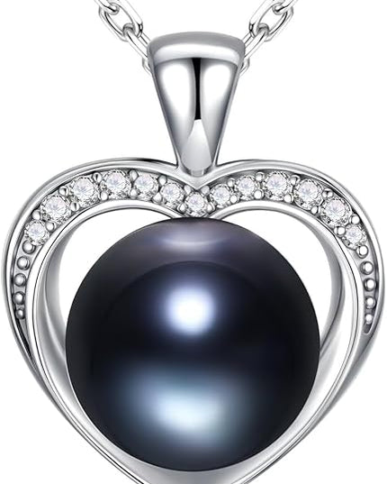 Iefil 10-11mm Tahitian Black Pearl & Freshwater Pearl Necklace - S925 Sterling Silver Pearls Necklace, Anniversary Birthday Gifts for Women Wife Girlfriend Mom