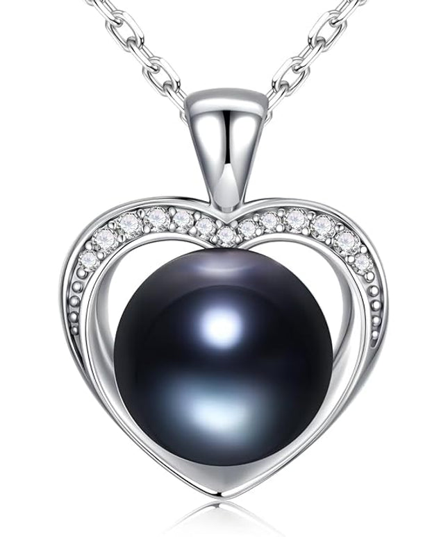 Iefil 10-11mm Tahitian Black Pearl & Freshwater Pearl Necklace - S925 Sterling Silver Pearls Necklace, Anniversary Birthday Gifts for Women Wife Girlfriend Mom