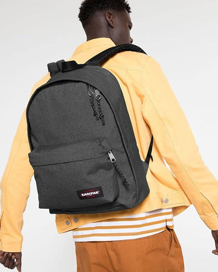 EASTPAK Out Of Office – 31L Backpack with Dual Compartments, 16” Laptop Sleeve, Security Pocket, Bottle Holder & Air Mesh Straps, Black Denim