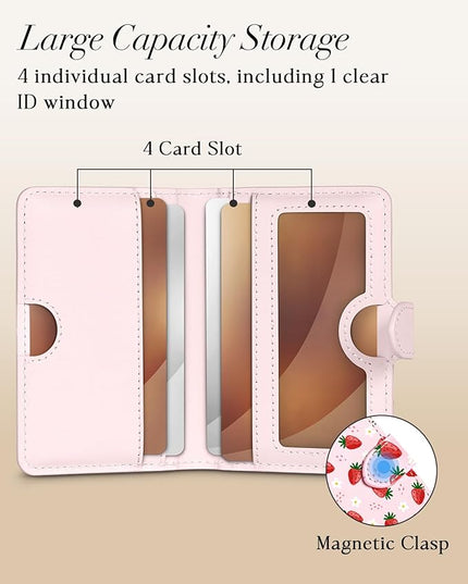 Shorogyt for Magnetic Phone Wallet Compatible with Magsafe Card Holder -Cute Luxury Slim Leather Mag Wallets for Women Fit 4 Cards,for iPhone 17/16/15/14/13/12 Series for Apple RFID Magnet, Strawberry