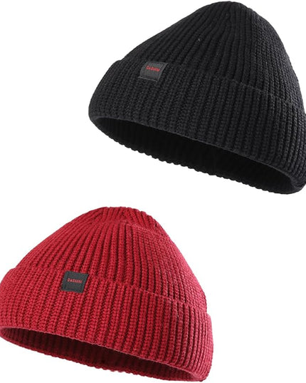 2 Pack Fisherman Beanie Hats for Men Women,Knit Trawler Skull Cap,Watch Cap,Spring Fall Winter Warm Short Hats