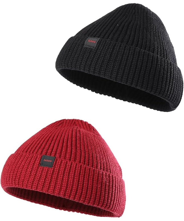 2 Pack Fisherman Beanie Hats for Men Women,Knit Trawler Skull Cap,Watch Cap,Spring Fall Winter Warm Short Hats