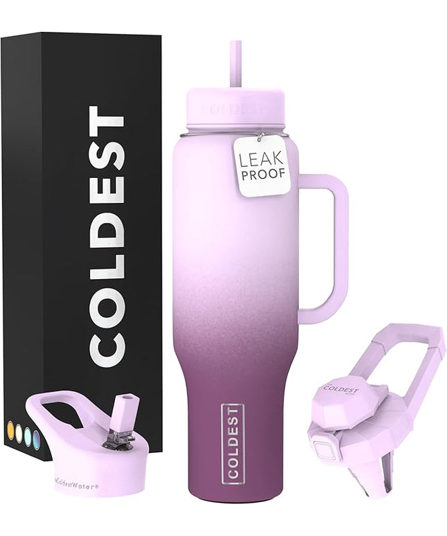 Coldest Tumbler with Handle and Straw - 100% Leak Proof Insulated Tumbler with Lid and Straw (3 Lids) - Stainless Steel Tumblers for Women & Men - Cup Holder Friendly Base, 46 oz (Tasty Lolipop)
