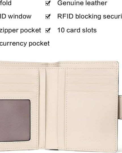 BOSTANTEN Women Leather Wallet RFID Blocking Small Bifold Zipper Pocket Wallet Card Case Purse with ID Window