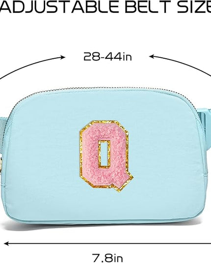Gitus Gifts for 7 8 9 10 11 Year Old Girls Belt Bag Fanny Pack Crossbody Bags with Initial Letter Patch Birthday Gifts for Daughter Sister Friends Teen girls (Icing Blue-Q)