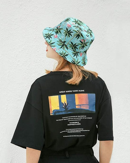 Malaxlx Unisex Bucket Hat Beach Sun Hat Aesthetic Fishing Hat for Men Women Teens, Reversible Double-Side-Wear