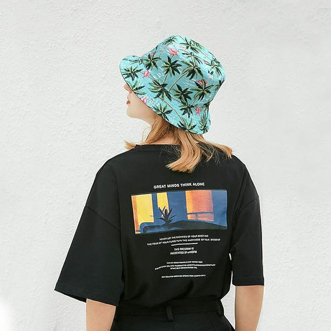 Malaxlx Unisex Bucket Hat Beach Sun Hat Aesthetic Fishing Hat for Men Women Teens, Reversible Double-Side-Wear