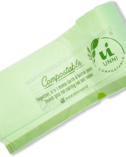 UNNI Compostable Drawstring Bags, 2.6-3.2 Gallon, 10-12 Liter, 60 Count, Heavy Duty 1 Mil, Small Food Scrap Waste Bags with Drawstring Handle, ASTM D6400, US BPI, CMA & Europe OK Compost Certified