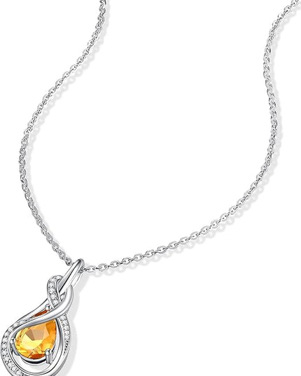 FANCIME TimelessTie Birthstone Necklace for Women White Gold Plated Sterling Silver Ribbon Design Jewelry Knot Pendant Fine Jewelry Gemstone Birthday Graduation Anniversary Christmas Gifts for Women Wife Mother Her