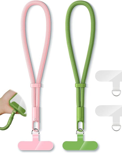 2 Pack Phone Lanyard,2×Phone Wrist Strap,4×Tether Tabs,Universal Cell Phone Multifuctional Patch Polyester Lanyards,Cell Phone Hand Strap for Women and Men(pink+green)