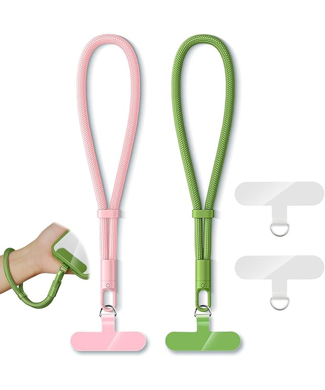 2 Pack Phone Lanyard,2×Phone Wrist Strap,4×Tether Tabs,Universal Cell Phone Multifuctional Patch Polyester Lanyards,Cell Phone Hand Strap for Women and Men(pink+green)