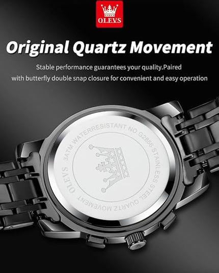 OLEVS Mens Watches Chronograph Watch Luxury Dress Stainless Steel Waterproof Watches for Men Moon Phase Luminous Business Calendar Wrist Watch Blue/Black/Green/Gold/Face
