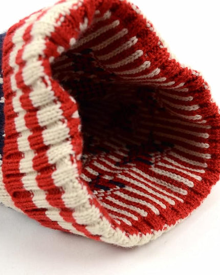 Parquet American Flag Knit Pom Beanie Ski Hat with Stars