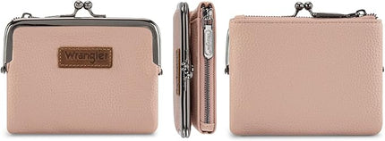 Montana West Wrangler Women's Wallet RFID Blocking Wallets Small Bifold Credit Card Holder with Kiss Clasp Pink