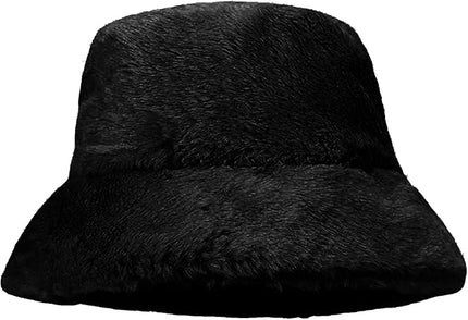 Women Plush Fluffy Bucket Hat Warm Lining Winter Faux Fur Cozy Wide Brim Winter