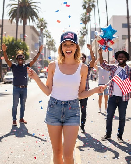 AURR American Flag Trucker Hat, Patriotic Baseball Cap for Men & Women, Breathable Mesh Adjustable Snapback, USA Flag Patch