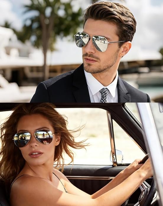 Joopin Polarized Metal Aviation Sunglasses Men, Classic Military Sun Glasses Women, Rectangle Shades UV400 Protection Costume