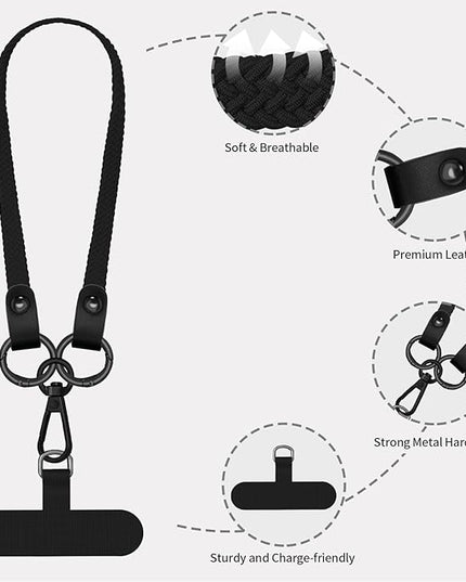 Stretchy Phone Lanyard Tether, 2 Pack Phone Leash Anti-theft Phone Strap for Anti-drop Outdoor Hiking Cycling Climbing Universal for Most Cell Phones, Black