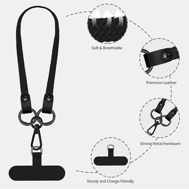 Stretchy Phone Lanyard Tether, 2 Pack Phone Leash Anti-theft Phone Strap for Anti-drop Outdoor Hiking Cycling Climbing Universal for Most Cell Phones, Black