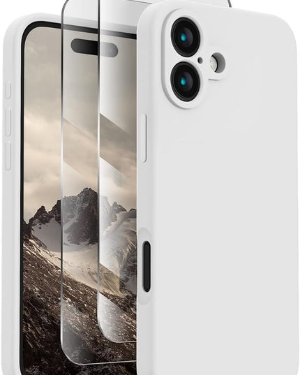 FireNova Designed for iPhone 16 Case, Silicone Upgraded [Camera Protection] Phone Case with [2 Screen Protectors], Soft Anti-Scratch Microfiber Lining Inside, 6.1 inch, White