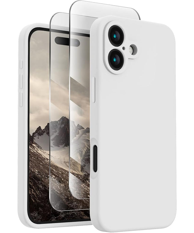 FireNova Designed for iPhone 16 Case, Silicone Upgraded [Camera Protection] Phone Case with [2 Screen Protectors], Soft Anti-Scratch Microfiber Lining Inside, 6.1 inch, White