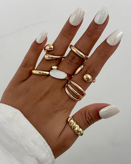 Rings for Women Adjustable Chunky Rings Set Vintage Wide Colorful Flower Stackable Ring for Women Thick Statement Ring Chunky Jewlery