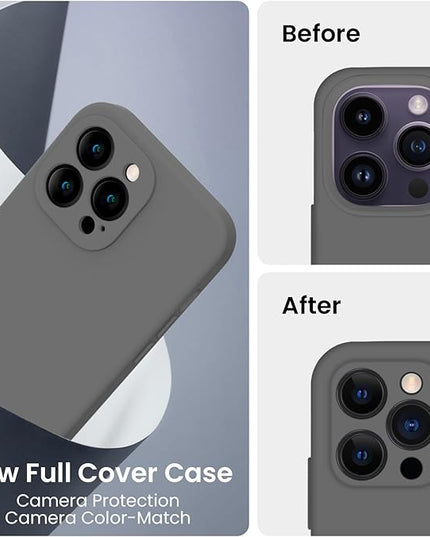 FireNova for iPhone 14 Pro Case, Silicone Upgraded [Camera Protection] Phone Case with [2 Screen Protectors], Soft Anti-Scratch Microfiber Lining Inside, 6.1 inch, Space Gray