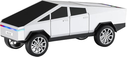 Futuristic Truck Model Bluetooth Replica Speaker with LED Display Screen – Considerate Gift for Car Design Fans & Audio Users, TWS Stereo, FM, USB/TF Playback, LED Headlights, Built-in Mic (Silver)