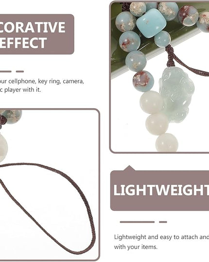 Chinese Style Agalmatolite Phone Lanyard Green Wrist Strap Short Cellphone Chain Bodhi Hanging Rope Lightweight Anti-lost Charm for Keys and Accessories